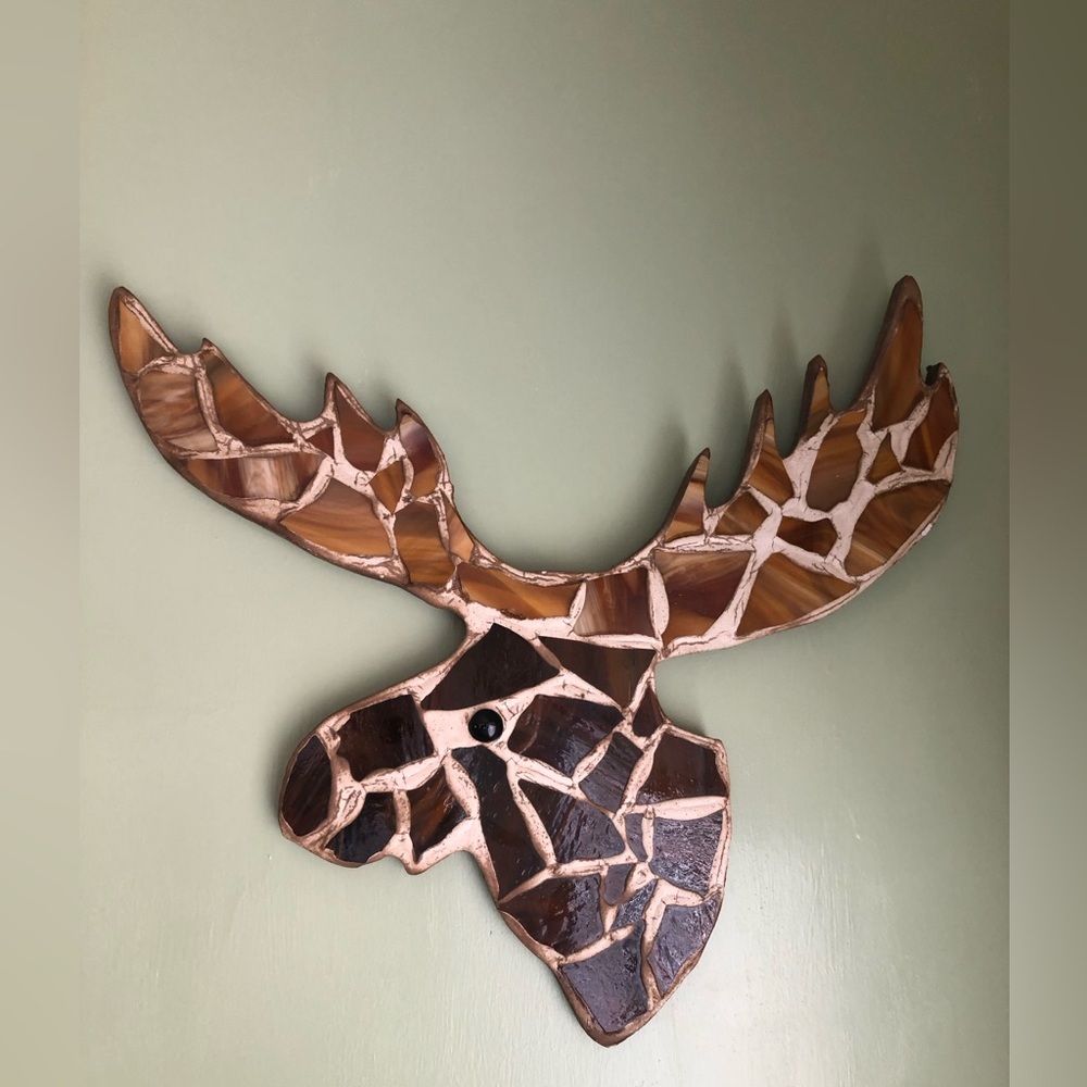 Moose Head Wall Decor Brown Stone Rocks Art Man Cave Cabin Large Antlers